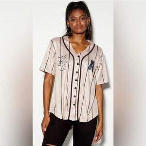 Aaliyah Pinstripe Baseball Jersey- Size M